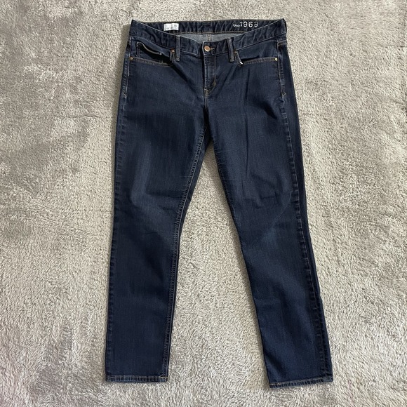 Gap 1969 Jeans Womens Size‎ 31r Real Straight Dark Wash Stretch Mid Rise Blue - Picture 1 of 9
